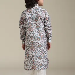 Manyavar Boys Floral Printed Band Collar Straight Kurta with Trouser image 2