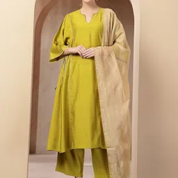 House Of Zelena Women Regular Pure Cotton Kurta with Palazzos & With Dupatta-image-53
