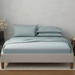 Boutique Living India Emblem Blue Pure Cotton 300 TC King Bedsheet Set - 2.74 m x 2.74 m-picture-21