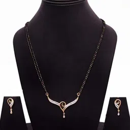 AOLLY Artificial Stones Studded And Beaded Mangalsutra And Earrings-picture-34