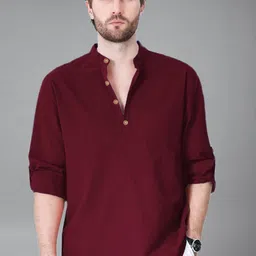 Navkanj Mandarin Collar Roll-Up Sleeves Cotton Straight Kurta-image-71