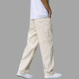 shre.ce Men Loose Fit Mid Rise Beige Jeans image 4
