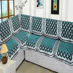 Fashion Throw Teal & White Printed Jacquard Sofa Cover-image-36
