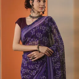 Libas Women Floral Printed Pure Georgette Saree With Blouse Piece image 4