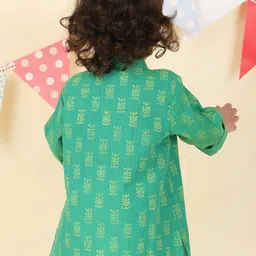 Fabindia Boys Geometric Printed Flared Sleeves Mirror Work Kurta image 2
