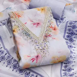SAINOOR Floral Printed Beads And Stones Pure Cotton Semi-Stitched Dress Material-picture-15