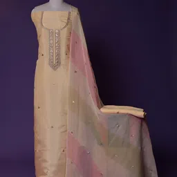 ZARI Floral Embroidered Sequinned Pure Silk Unstitched Dress Material-picture-32