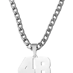 M Men Style Stainless Steel Silver-Plated Geometric Jersey Number Pendants With Chain image 5