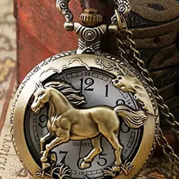 AUGEN Pocket Watch Horse Retro Vintage Key Chain-image-0