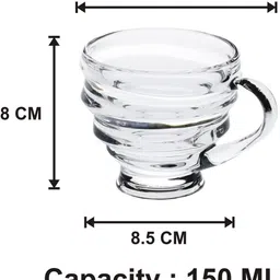 Somil Clear Glass Coffee & Tea Cup / Mug (150 Ml), Enjoy Your Drink in Style, 8.5 X 11 X 8 Cm, Pack of 5 image 2