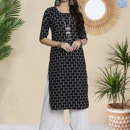 HERE&NOW Selection Of 2 Geometric Printed Round Neck Straight Kurtas-picture-10