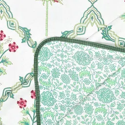 BELLA CASA 5 Piece Green & Off White Cotton Double King Superfine Bedsheet with 2 Pillow image 4