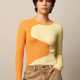 ONLY Women Colourblocked Round Neck Pullover Sweater-picture-25
