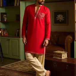 CHHAAP Men Embroidered Thread Work Summer Sheers Kurta-image-5