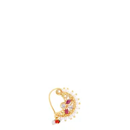 Anouk Gold-Plated American Diamond Studded And Pearls Beaded Septum Nosepin image 2