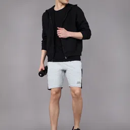 Moda Rapido Men Grey Solid Mid-Rise Drawstring Cotton Training or Gym Shorts image 4