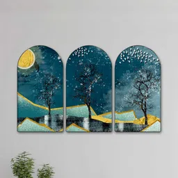 SAF Blue Set of 3 Piece MDF Wall Paintings-picture-22