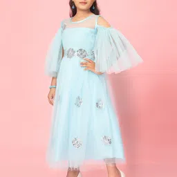 BAESD Girls Embellished Cold-Shoulder Sleeves Sequinned Fit & Flare Maxi Dress image 3