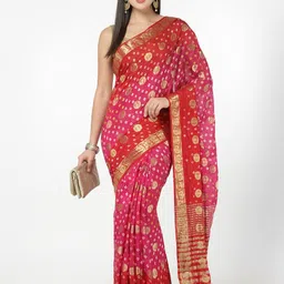 Kishori Sarees Bandhani Printed Woven Design Zari Pure Silk Saree image 2