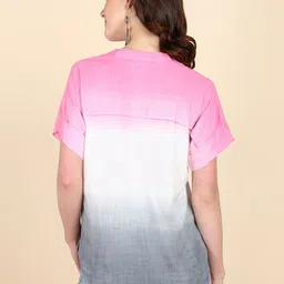 Maaesa Ombre Mandarin Collar Extended Sleeves Bohemian Crepe Shirt Style Top image 3