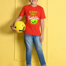 NUSYL Boys Red Typography Printed Cotton T-shirt image 4