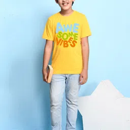 NUSYL Boys Yellow Typography Printed Bio Washed Cotton T-shirt image 2
