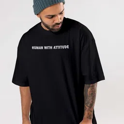 BAESD Typography Printed Drop-Shoulder Sleeves Oversized Cotton Casual T-shirt image 4