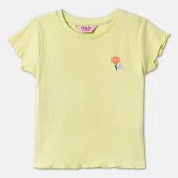 R&B Girls Pack Of 2 Floral Printed Round Neck Regular Sleeves Cotton T-shirt image 2