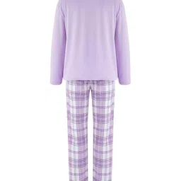Trendyol Women Printed T-shirt & Checked Pyjamas Nightsuit image 3