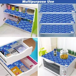 E-Retailer 7 Pcs White & Blue Printed 3 Layered Refrigerator Covers With Pockets image 2