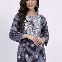 NAZAQAT ETHNIC INDIA Floral Embroidered Chikankari Chikankari Kurti-picture-3