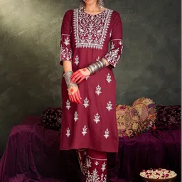 Indo Era Women Ethnic Motifs Embroidered Regular Thread Work Kurta with Trousers & With Dupatta image 3