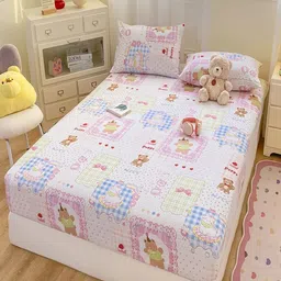 JC HOME Pink & White Conversational 140 TC Cotton King Size Bedsheet Set 2.00 x 2.20m image 2