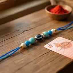 LUCKY JEWELLERY Unisex Pack of 2 Lumba Rakhis Greeting Card & Roli Chawal image 4