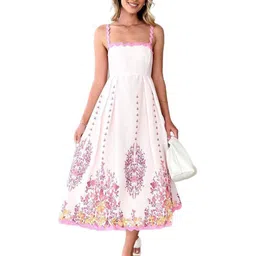 Outzidr Pink Scallop Strap Midi Dress image 2