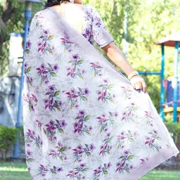 houseofcommon Floral Print Bollywood Cotton Linen Saree image 2