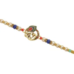 Aapno Rajasthan Peacock Feather Pearl-Beaded Rakhi with Roli Chawal & Greeting Card image 4