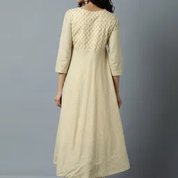 Indian Dobby Women Cream-Coloured & Gold-Toned Ethnic Motifs Printed Gotta Patti Anarkali Kurta image 5