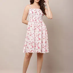 Moda Rapido Women Floral Print Shoulder Straps Fit & Flare Knee Length Dress-picture-39
