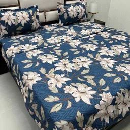 Pure Decor Blue & White Floral Other 4 Piece Double King Fine Bedding Set-image-56