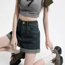 LULU & SKY Women Loose Fit High-Rise Denim Shorts-picture-14