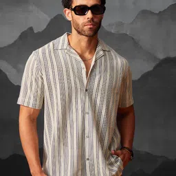 CMGE Men Relaxed Multi Stripes Semi Sheer Striped Casual Shirt-picture-10