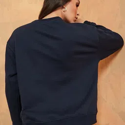 Styli Women Navy Blue Printed Cotton Sweatshirt image 5