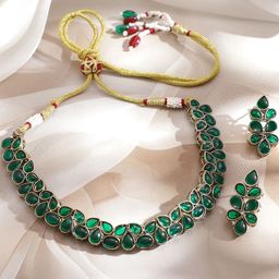 Rubans 22k Gold-Plated Kundan Stone Studded & Beaded Necklace & Earrings-picture-47
