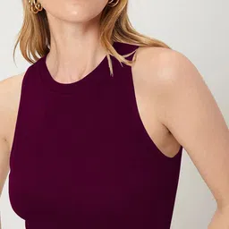 KERI PERRY Olive & Wine Lycra Sleeveless Round Neck Stretchable fit Crop Top image 5