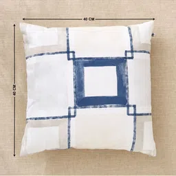 Home Centre Blue & White 2 Pieces Geometric Printed Cotton Square Shaped Filled Cushions image 5