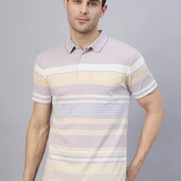 Duke Men Striped Polo Collar Cotton Slim Fit T-shirt-picture-38