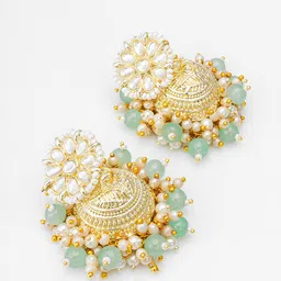 Anouk Gold-Plated Artificial Stones Studded & Beaded Dome Shaped Jhumkas image 4
