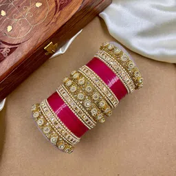 Wedding Chuda by Hitesh Bangles Set Of 28 Stone Studded & Beaded Chuda Bangles image 2