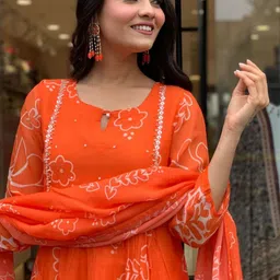 Siya Fashion Floral Printed Keyhole Neck A-Line Kurta With Trousers & Dupatta image 5